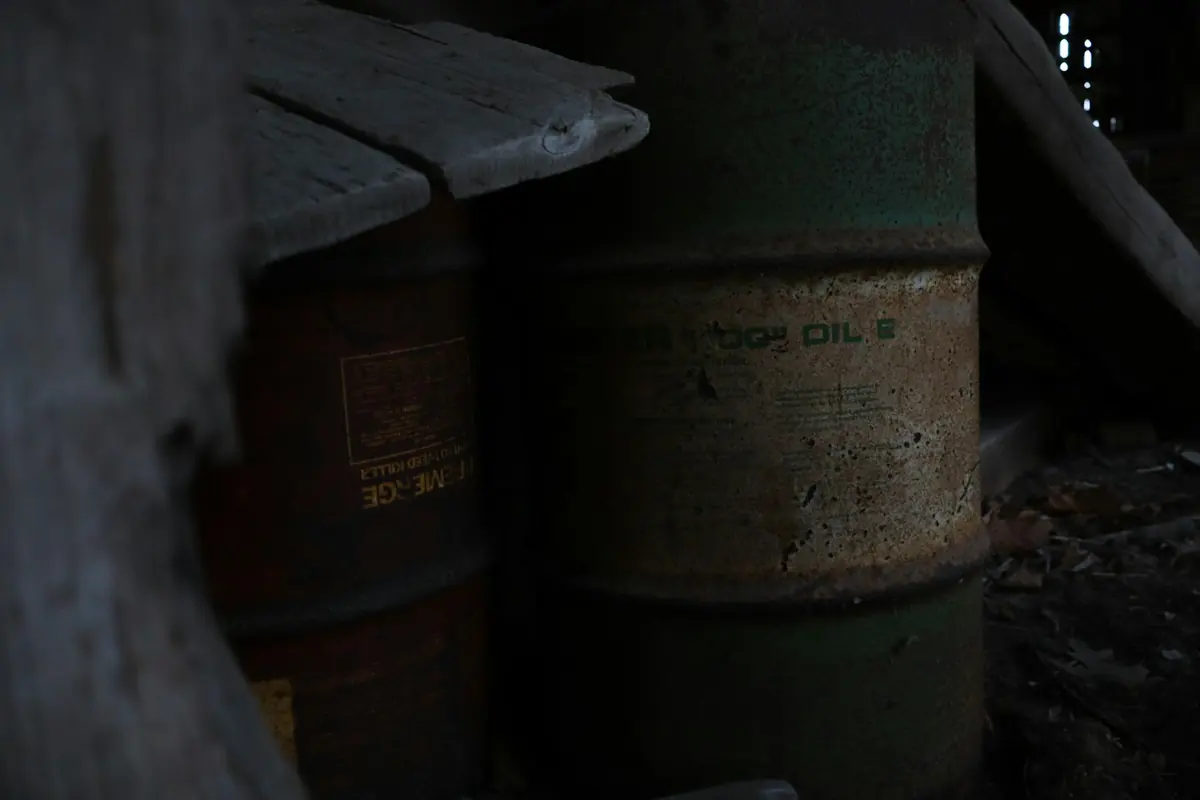 Steel drums in a warehouse